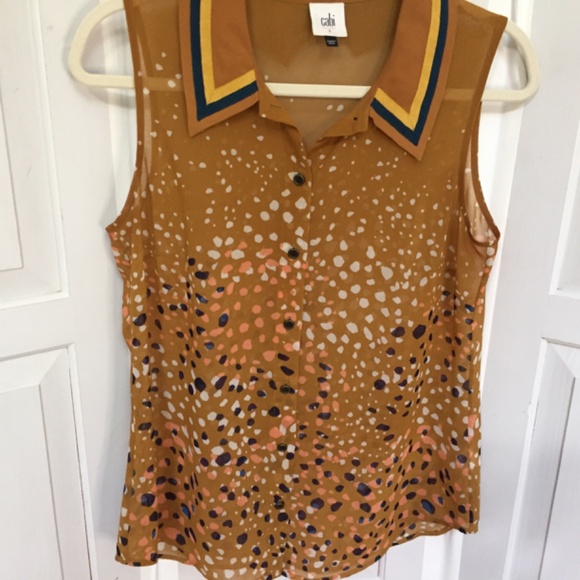 CAbi Sleeveless Button Blouse in Mustard - Picture 3 of 15